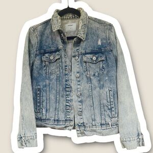 Distressed Denim Jean Jacket Slim Fit‎ No Stretch Women’s M Grunge